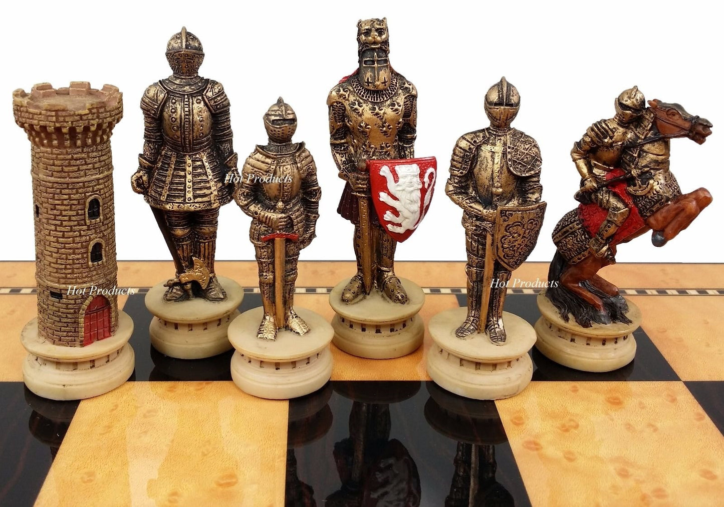 Medieval Times Crusades WARRIOR KNIGHT Chess Set 17" Walnut Color Storage Board