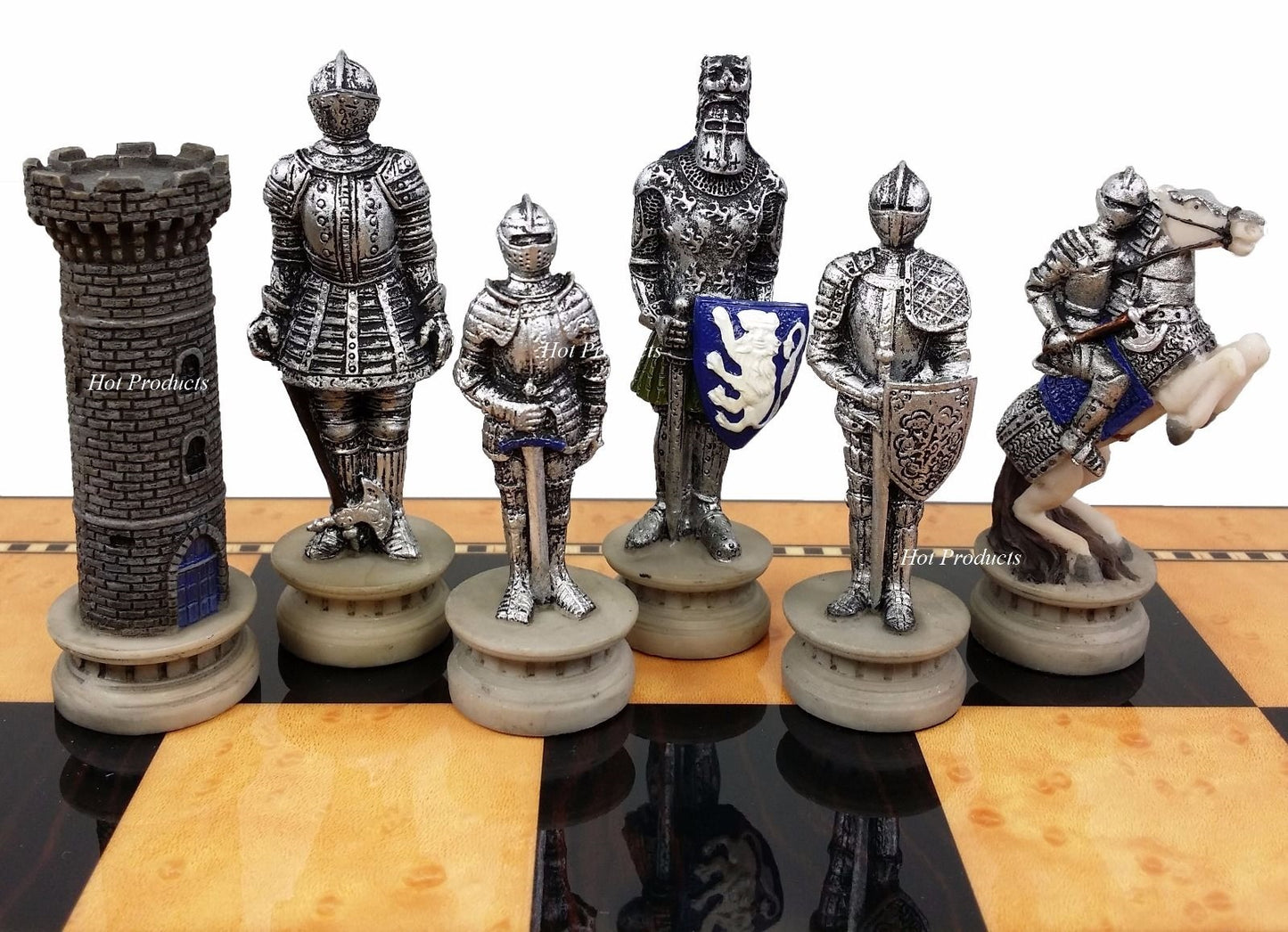 Medieval Times Crusades WARRIOR KNIGHT Chess Set 17" Walnut Color Storage Board