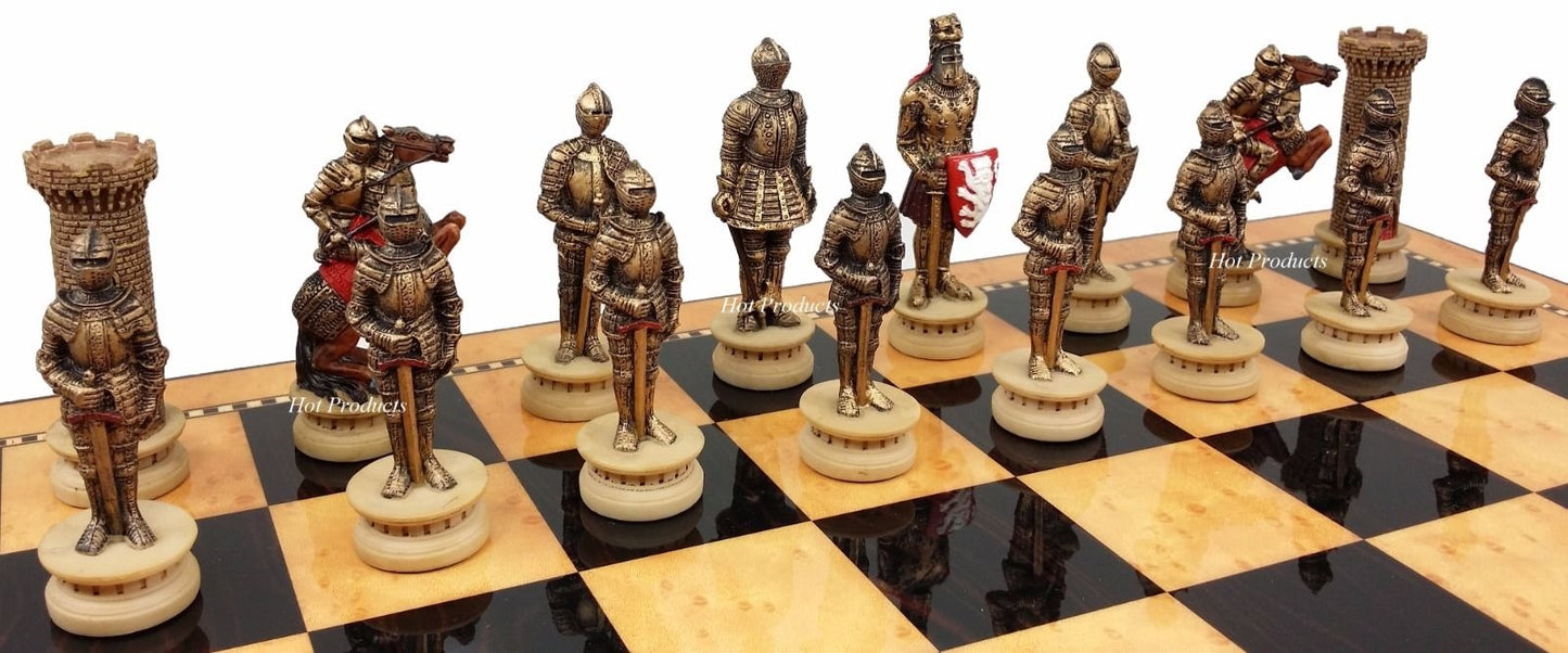 Medieval Times Crusades WARRIOR KNIGHT Chess Set 17" Walnut Color Storage Board