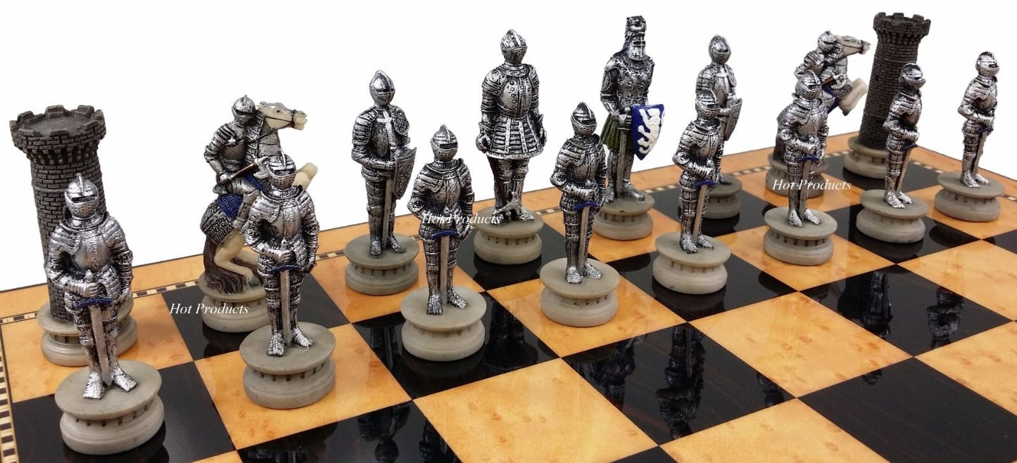 Medieval Times Crusades WARRIOR KNIGHT Chess Set 17" Walnut Color Storage Board