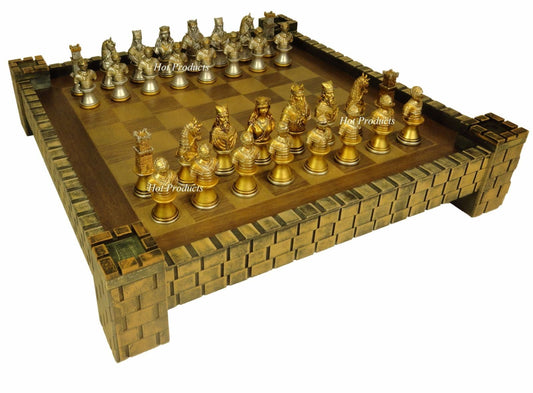Medieval Times Crusades Busts Gold & Silver Knights Chess Set W/ Castle Board