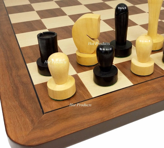 4 QUEENS Staunton MODERN BERLINER Wood Chess Set BLACK NATURAL 19" Walnut Board