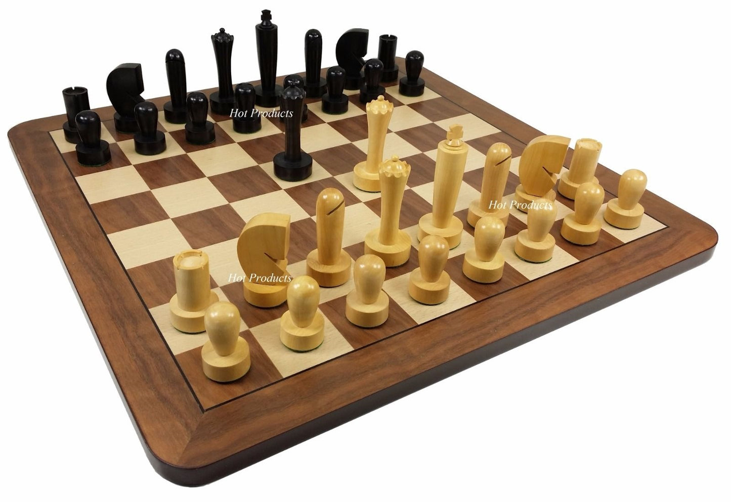 4 QUEENS Staunton MODERN BERLINER Wood Chess Set BLACK NATURAL 19" Walnut Board