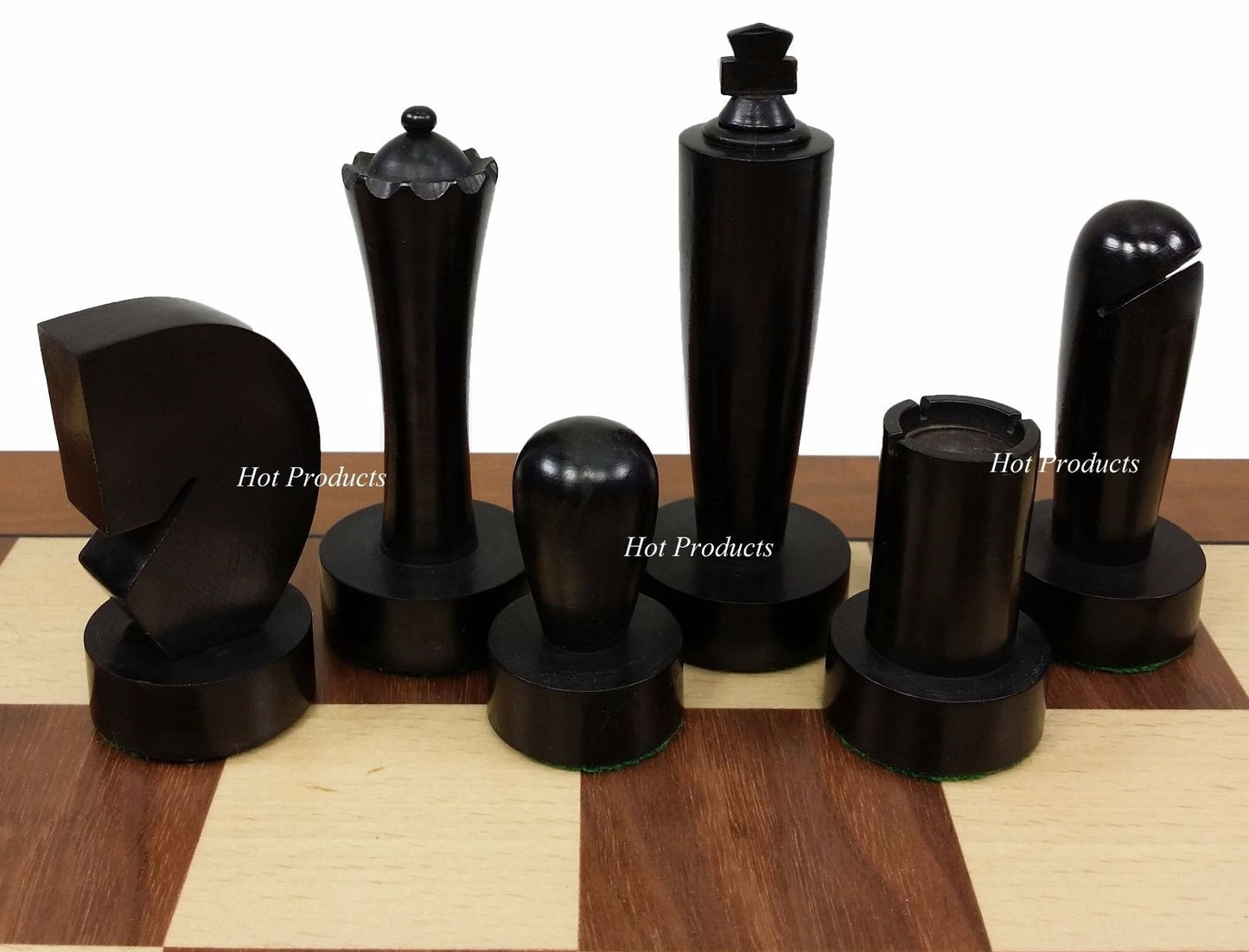 4 QUEENS Staunton MODERN BERLINER Wood Chess Set BLACK NATURAL 19" Walnut Board