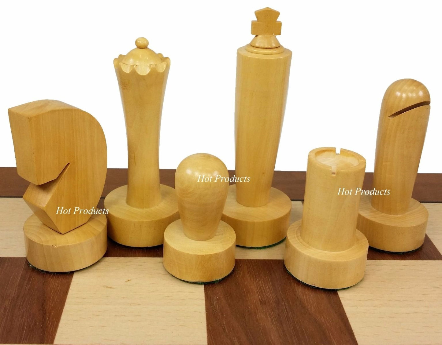 4 QUEENS Staunton MODERN BERLINER Wood Chess Set BLACK NATURAL 19" Walnut Board