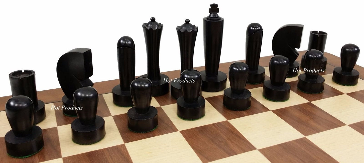 4 QUEENS Staunton MODERN BERLINER Wood Chess Set BLACK NATURAL 19" Walnut Board