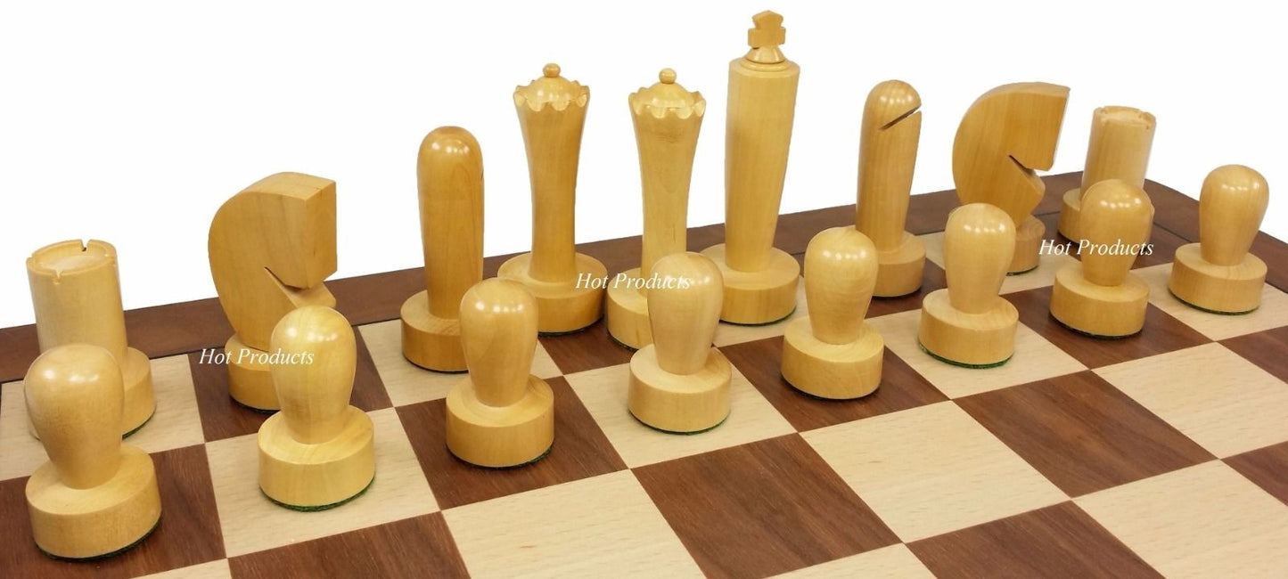 4 QUEENS Staunton MODERN BERLINER Wood Chess Set BLACK NATURAL 19" Walnut Board