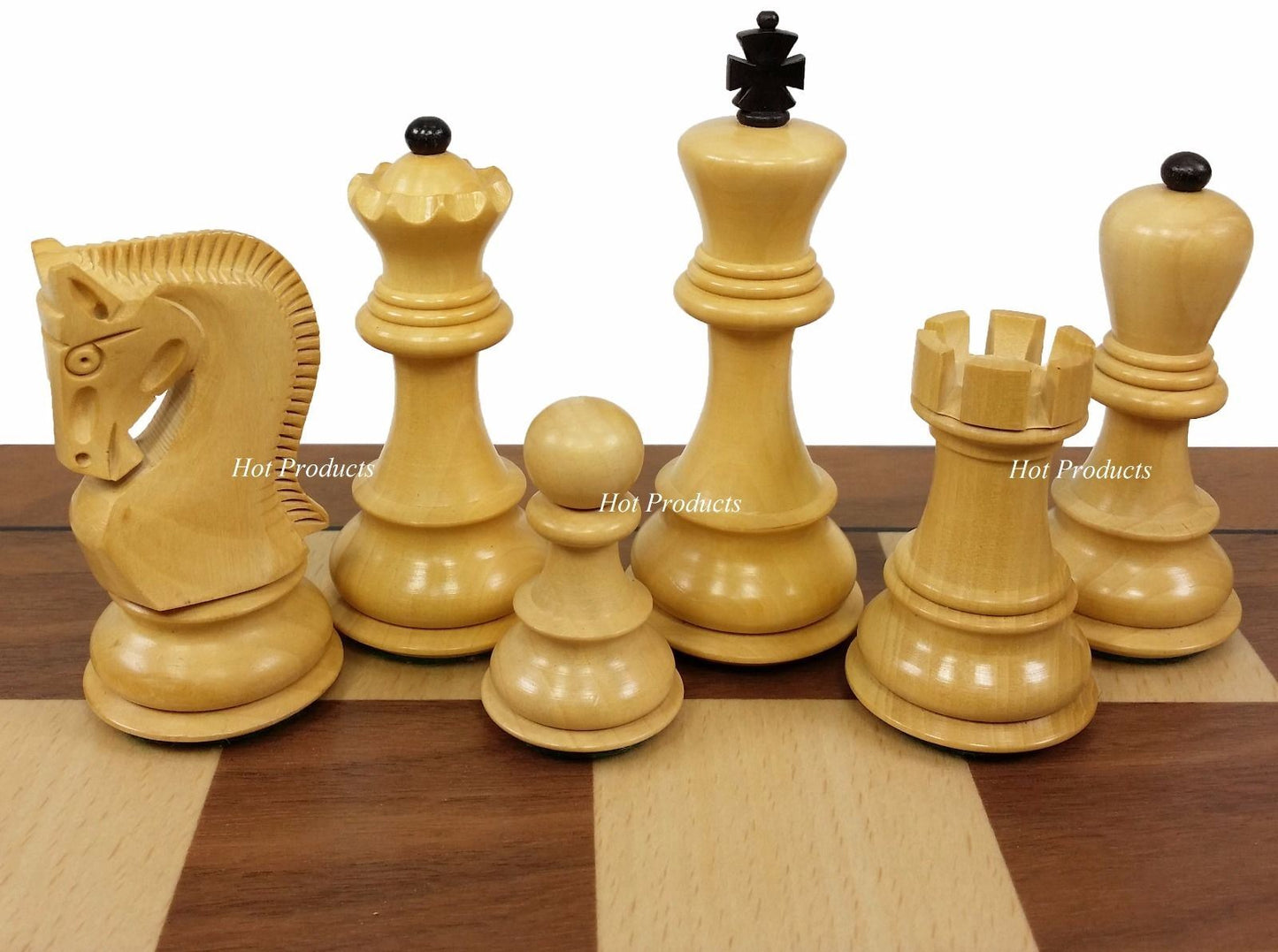 4 QN BLACK RUSSIAN Opp Tops 3 3/4" King Staunton Wood Chess Set Walnut Bd 19"