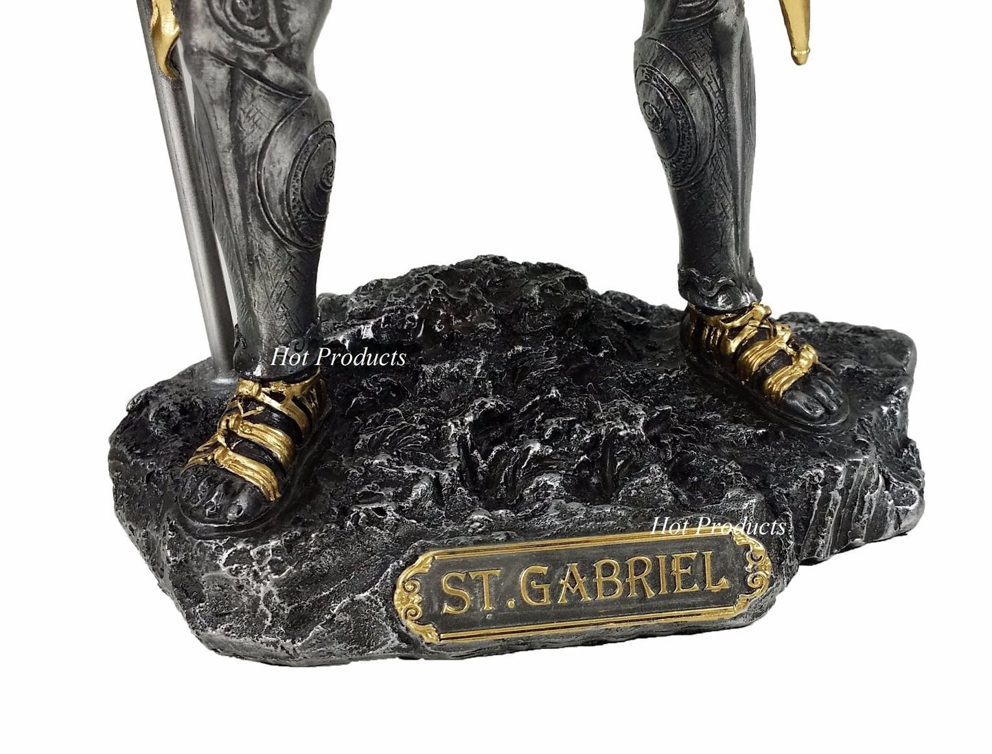 13" SAINT GABRIEL Archangel W/ Cross  Statue Pewter & Gold Finish St Angel