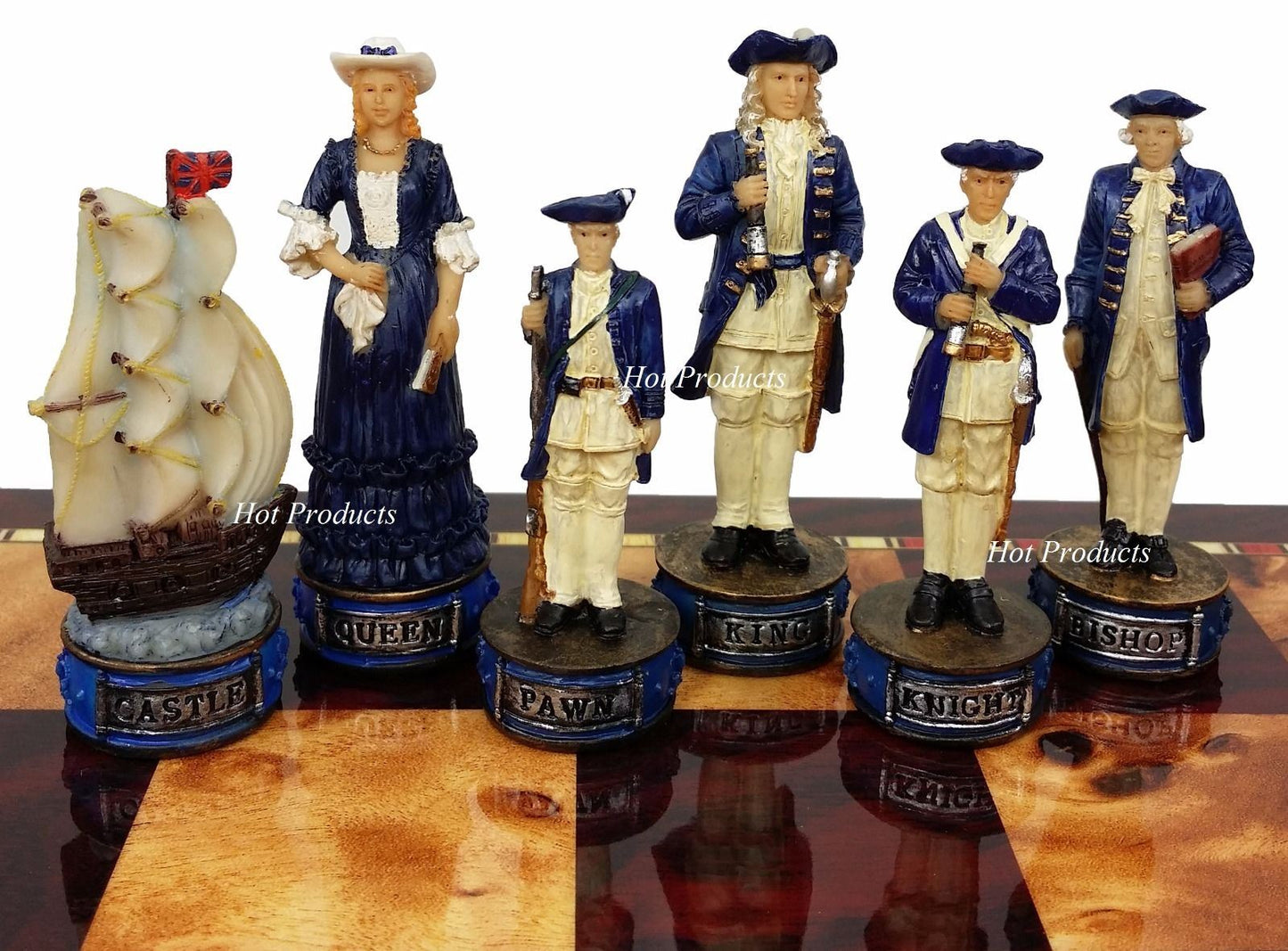 Pirates Vs Royal Navy Pirate Chess Set W 18" Cherry & Burlwood Color Board