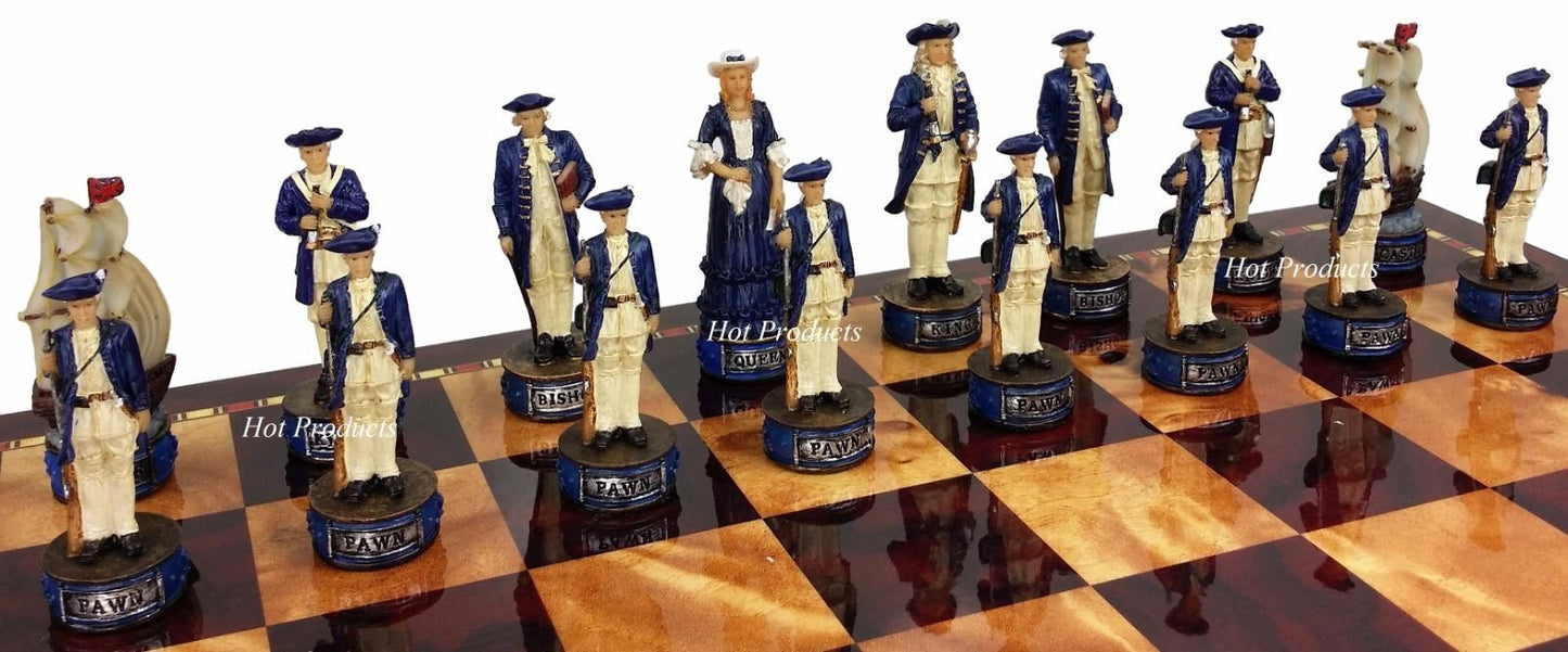 Pirates Vs Royal Navy Pirate Chess Set W 18" Cherry & Burlwood Color Board