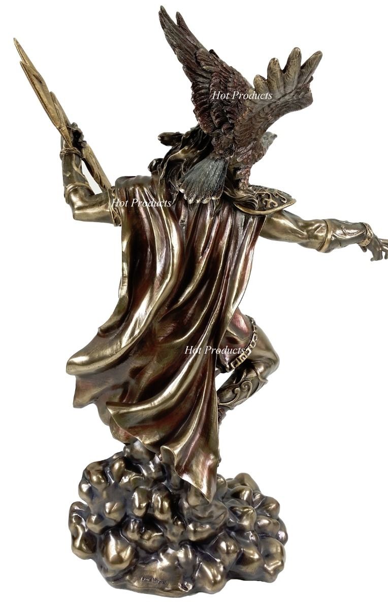 LARGE 20" Zeus God of Thunder Lightning Bolt Greek Mythology Statue Bronze Color