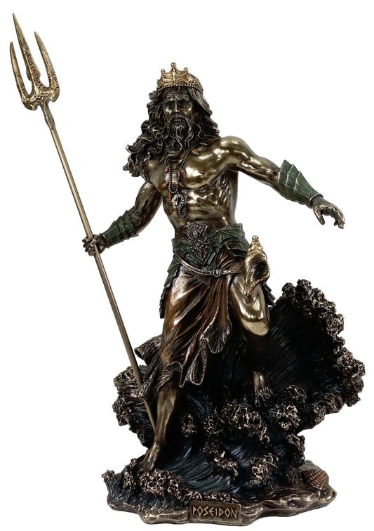 LARGE 20" Poseidon W Trident GREEK MYTHOLOGY God of Sea Statue Bronze Finish