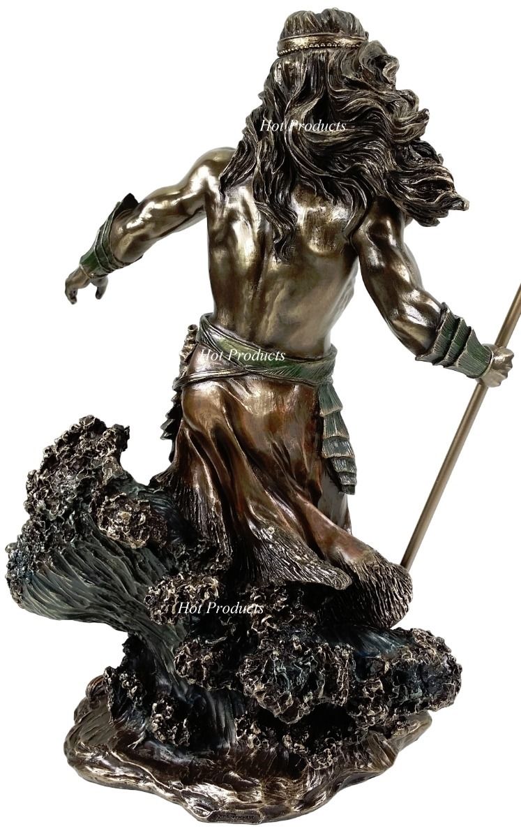 LARGE 20" Poseidon W Trident GREEK MYTHOLOGY God of Sea Statue Bronze Finish