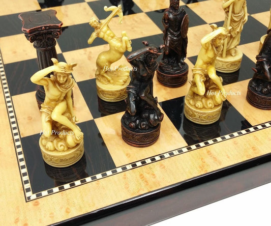 Greek Roman Mythology Gods Chess Set 18" Walnut Birdseye Maple Color Board