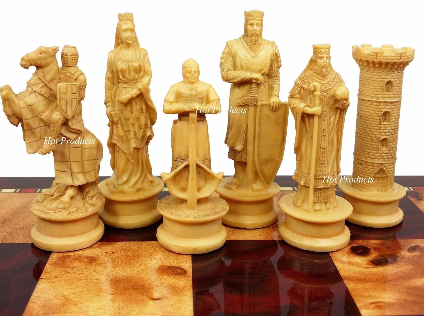 Medieval Times Crusade King Richard Chess Set Antique Cherry Color Storage Board