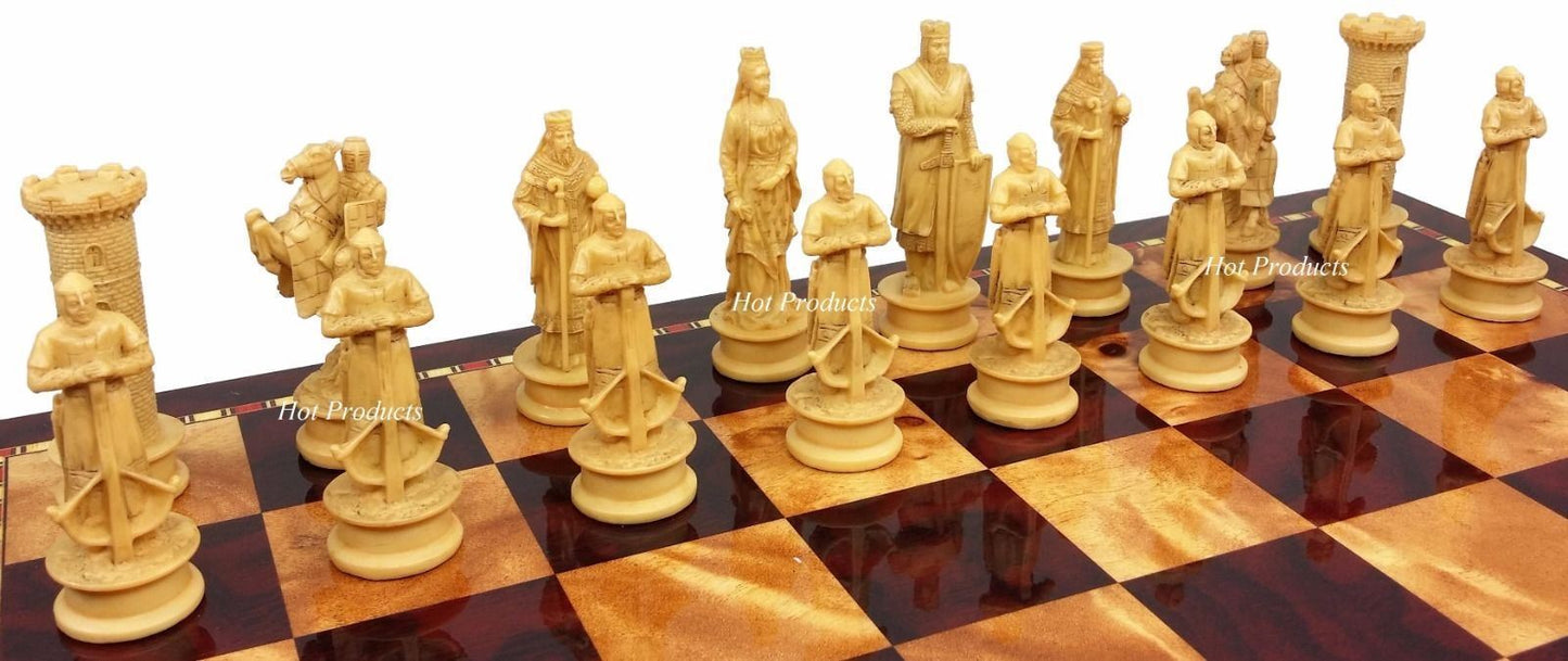 Medieval Times Crusade King Richard Chess Set Antique Cherry Color Storage Board