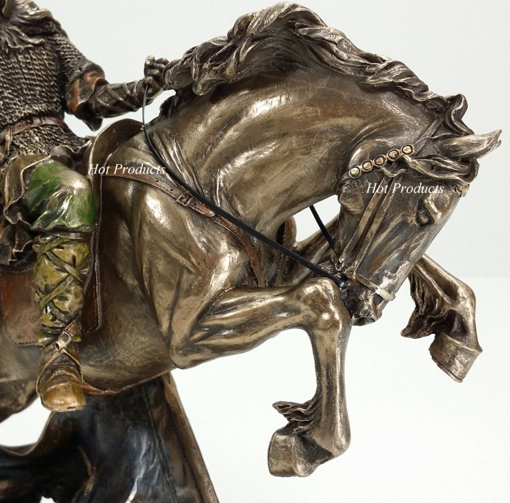 10" NEW VIKING WARRIOR Rearing on Horse Statue / Sculpture Antique Bronze Finish