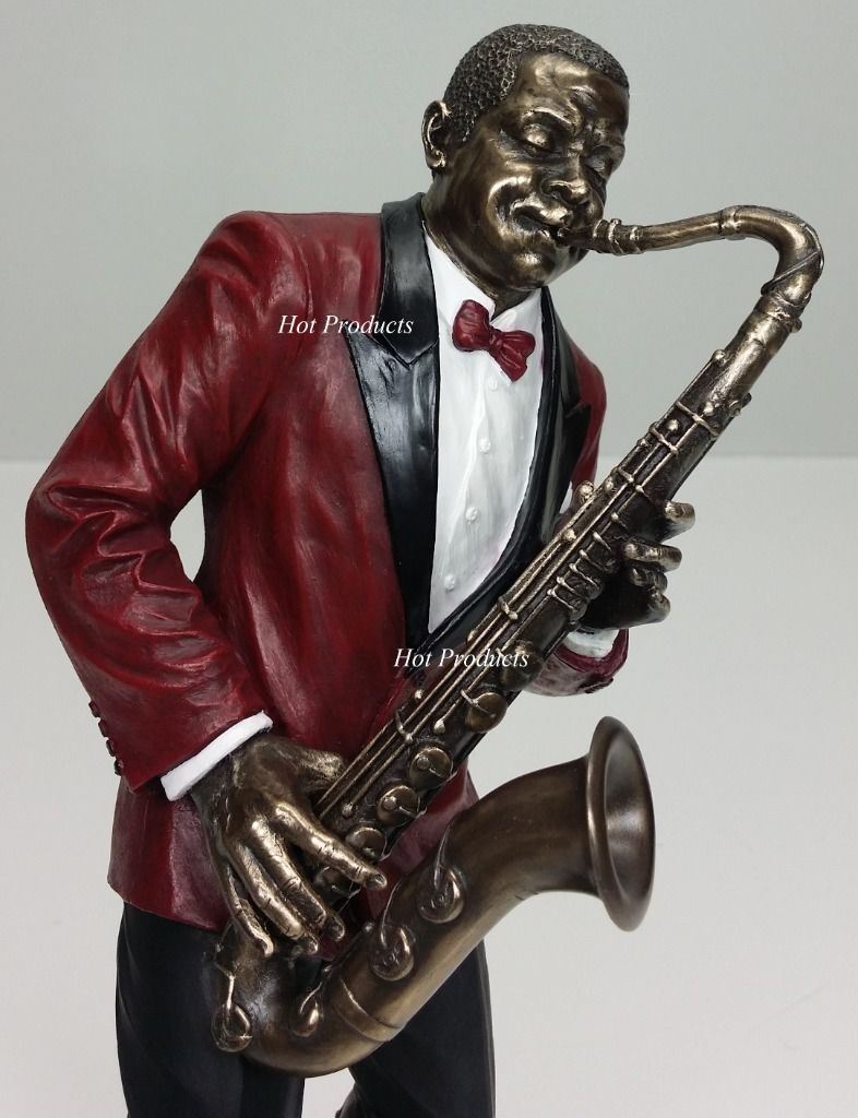 4 PC SET - JAZZ BAND COLLECTION SAXOPHONE GUITAR TRUMPET CLARINET PLAYER Statue