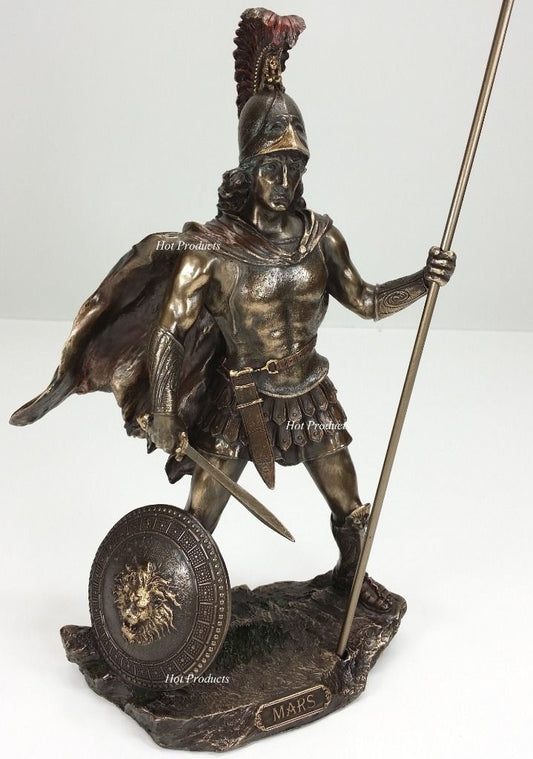 13" Mars God of War Greek Mythology Sword & Spear Statue Sculpture Bronze Finish