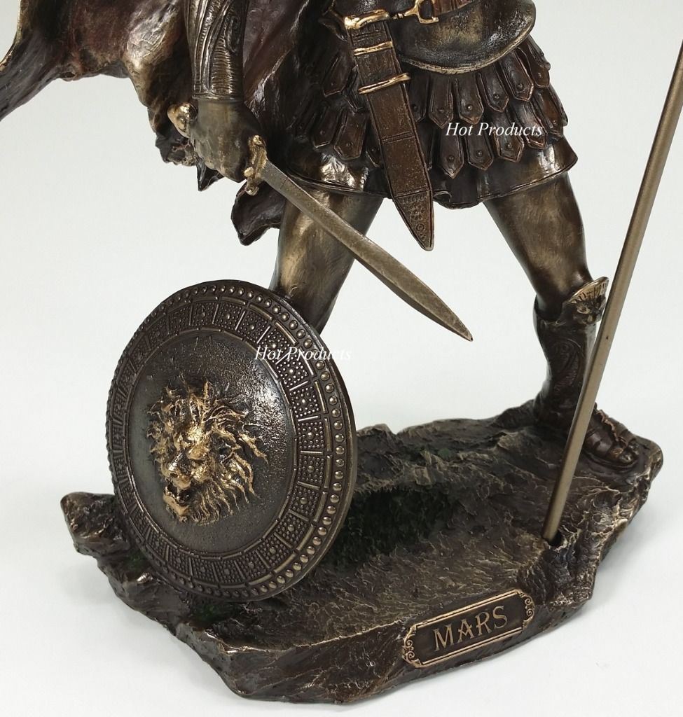 13" Mars God of War Greek Mythology Sword & Spear Statue Sculpture Bronze Finish