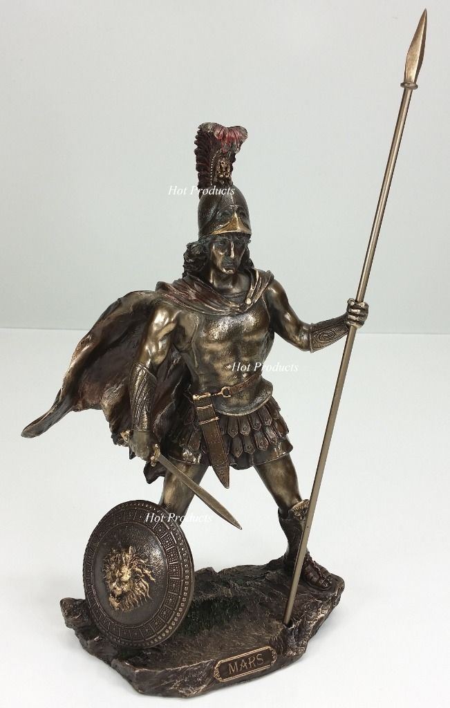 13" Mars God of War Greek Mythology Sword & Spear Statue Sculpture Bronze Finish