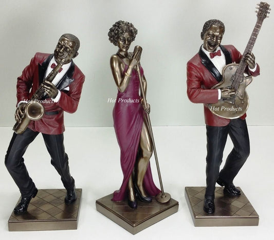 3 PC SET - JAZZ BAND COLLECTION SINGER SAXOPHONE GUITAR PLAYER Statue Sculpture