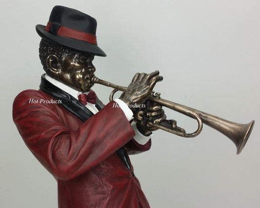 12"Jazz Band Collecion - Trumpet Player Home Décor Statue Red & Bronze Color