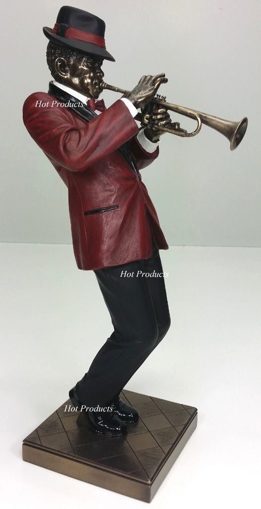 12"Jazz Band Collecion - Trumpet Player Home Décor Statue Red & Bronze Color