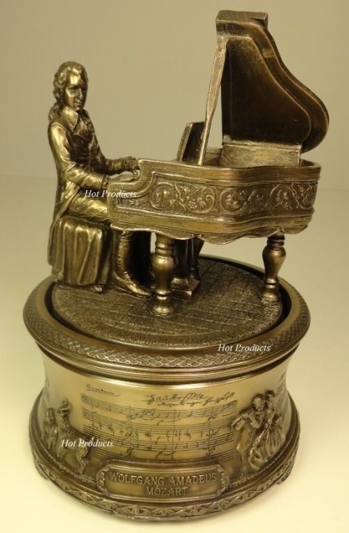 MOZART The Magic Flute Spinning Music Box Playing Piano Statue Bronze Color