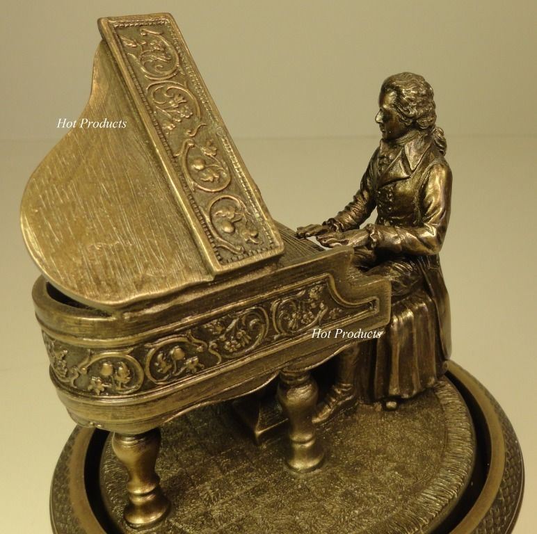 MOZART The Magic Flute Spinning Music Box Playing Piano Statue Bronze Color