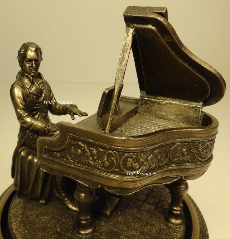 MOZART The Magic Flute Spinning Music Box Playing Piano Statue Bronze Color