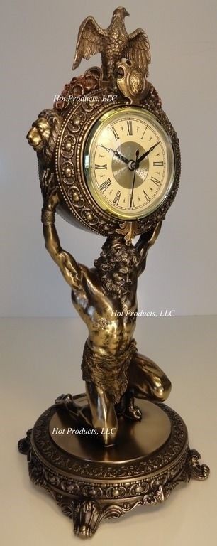 15" Titan Atlas CLOCK with Eagle Statue Sculpture Statue Antique Bronze Finish