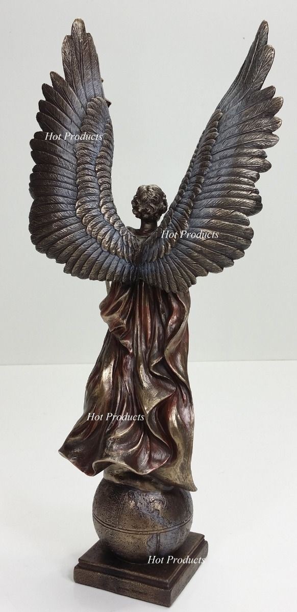 15" Saint Gabriel Archangel on World Ball w Cross Statue Sculpture Bronze Color