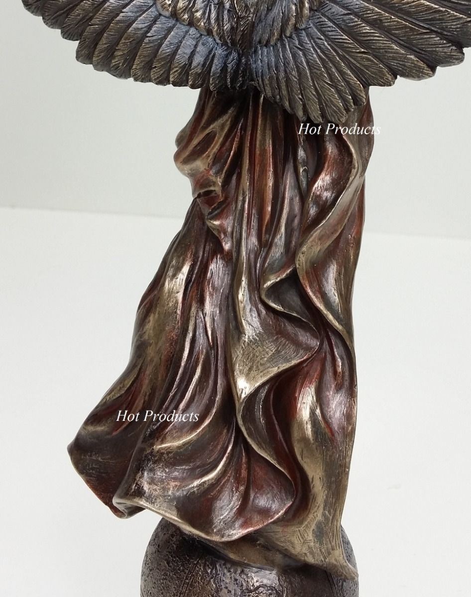 15" Saint Gabriel Archangel on World Ball w Cross Statue Sculpture Bronze Color