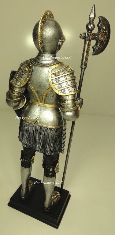 13 inch Medieval Times Crusades KNIGHT SCULPTURE STATUE W POLEAXE & SHIELD