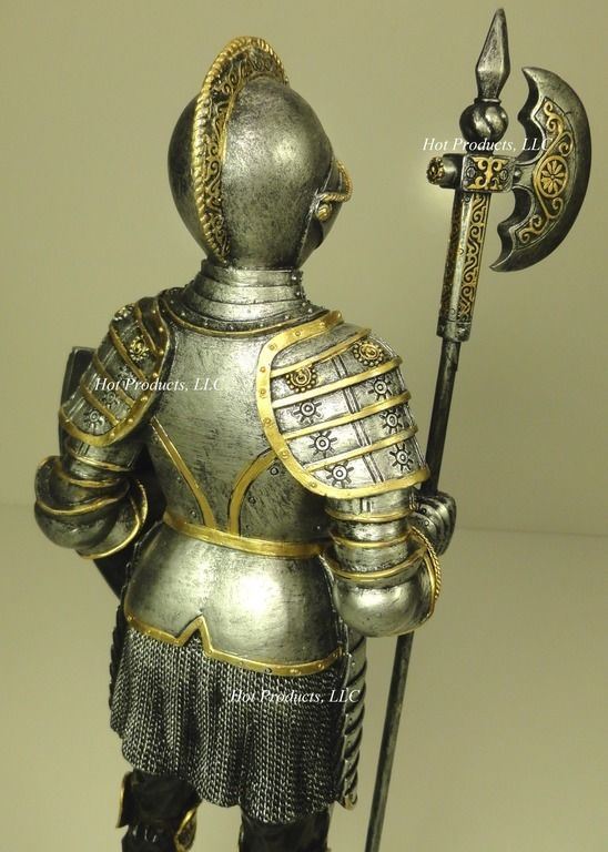 13 inch Medieval Times Crusades KNIGHT SCULPTURE STATUE W POLEAXE & SHIELD