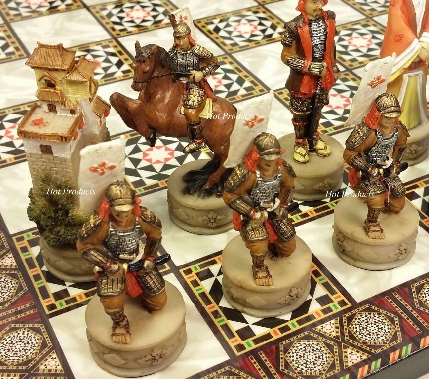 Japanese Samurai Warrior Chess Set with 14" Mosaic Color Board Oriental