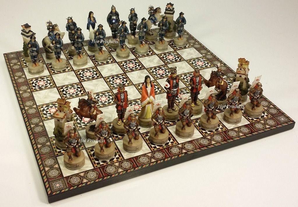 Japanese Samurai Warrior Chess Set with 14" Mosaic Color Board Oriental