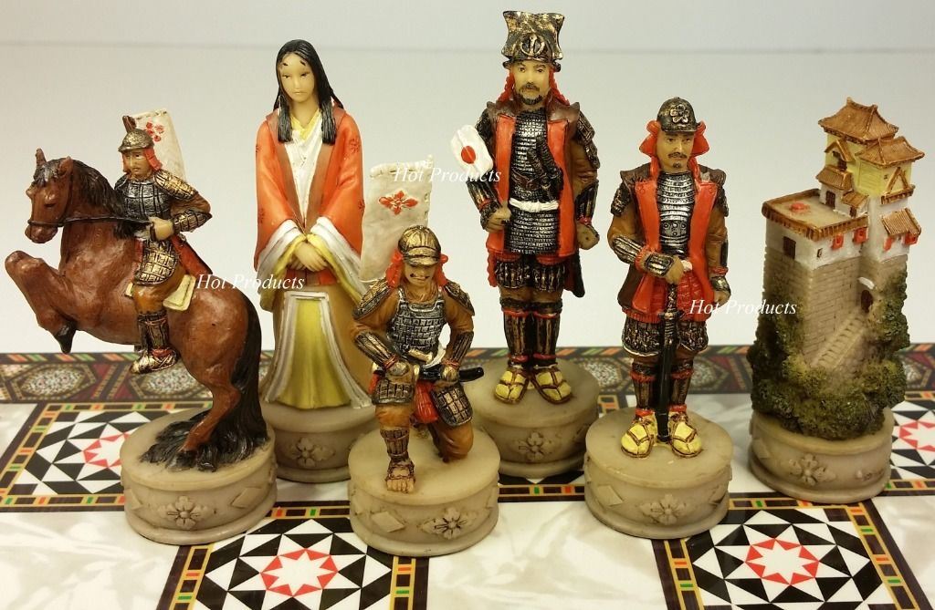 Japanese Samurai Warrior Chess Set with 14" Mosaic Color Board Oriental