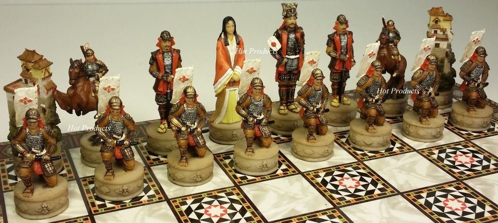 Japanese Samurai Warrior Chess Set with 14" Mosaic Color Board Oriental