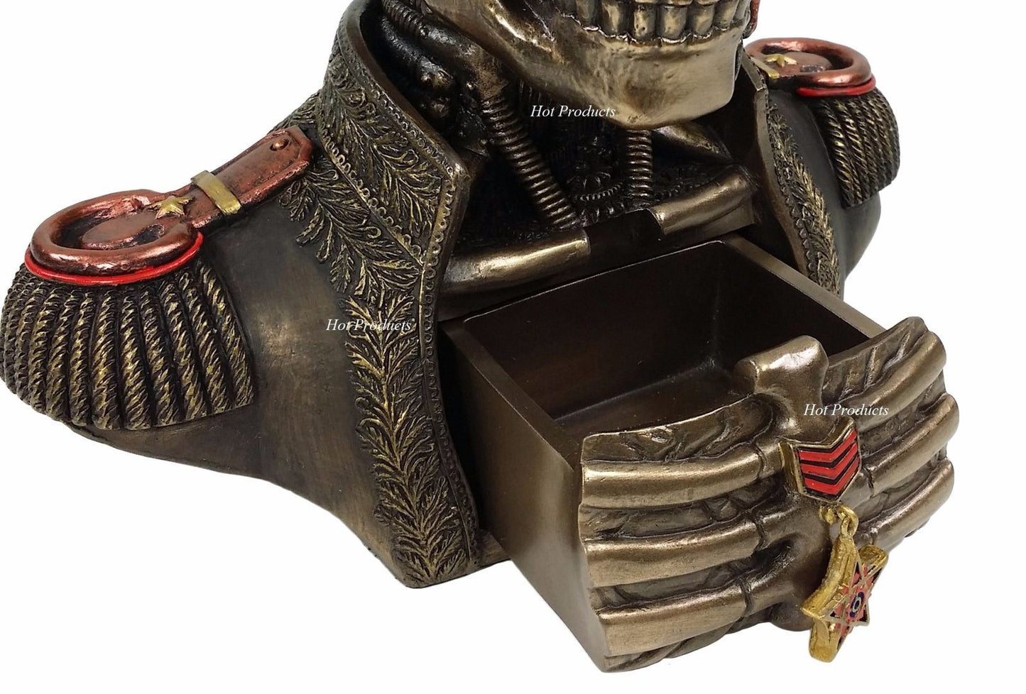 Steampunk Skull Bust Soldier in Uniform Statue With 2 Hidden Trinket Stash Box