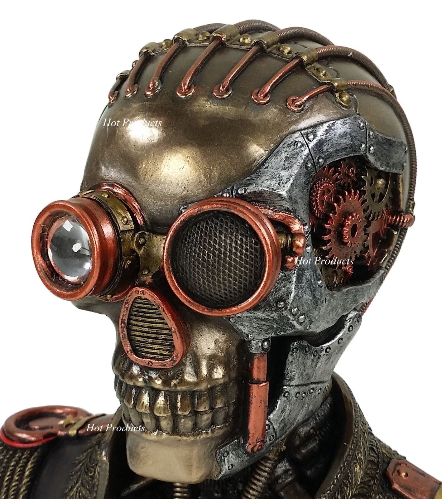 Steampunk Skull Bust Soldier in Uniform Statue With 2 Hidden Trinket Stash Box