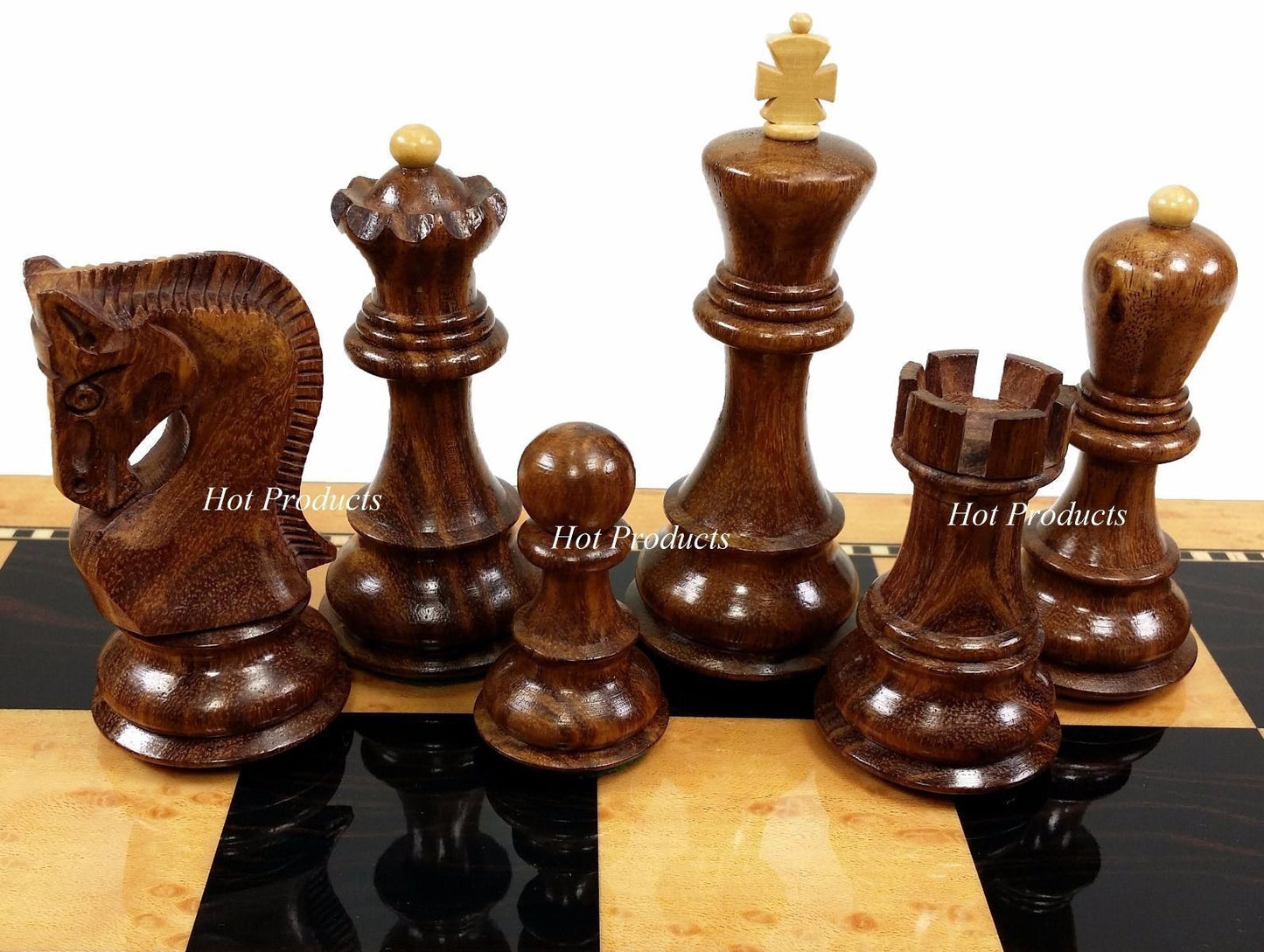 4 Queens Acacia Opposite Tops Staunton Wood Chess Set Walnut Color Storage Board