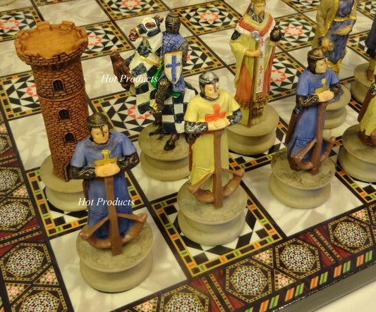 Medieval Times Crusades King Richard Knight Chess Set W 14" Mosaic Design Board