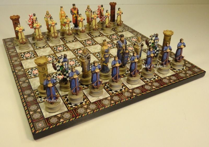 Medieval Times Crusades King Richard Knight Chess Set W 14" Mosaic Design Board