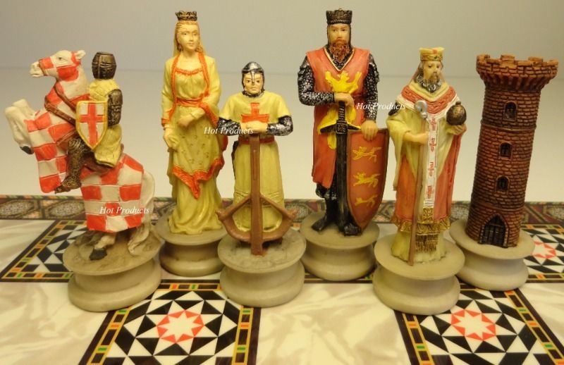 Medieval Times Crusades King Richard Knight Chess Set W 14" Mosaic Design Board