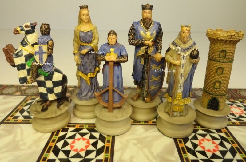 Medieval Times Crusades King Richard Knight Chess Set W 14" Mosaic Design Board