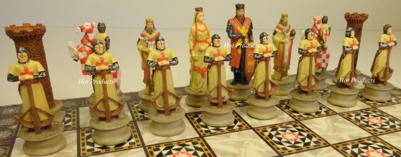 Medieval Times Crusades King Richard Knight Chess Set W 14" Mosaic Design Board