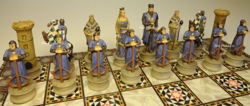 Medieval Times Crusades King Richard Knight Chess Set W 14" Mosaic Design Board